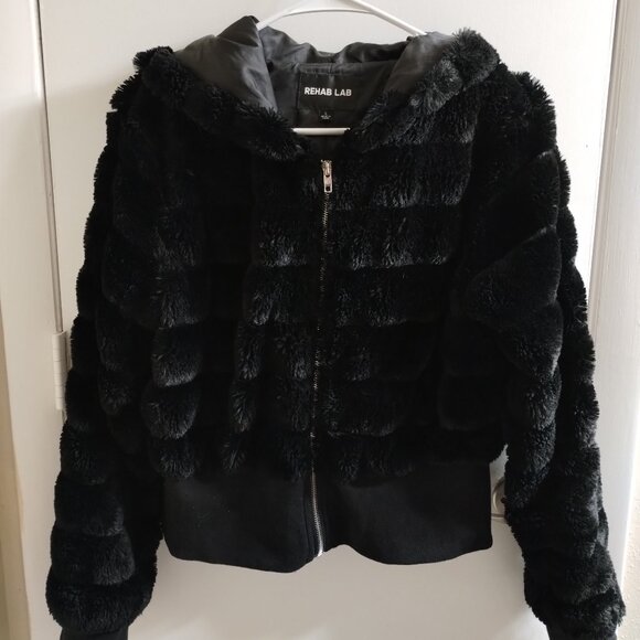 Black faux fur bomber coat - Picture 1 of 2